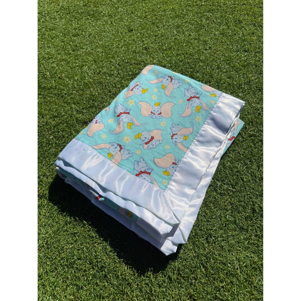 Disney Dumbo Baby Blanket Handmade Satin Trim Stars‎ Elephant Circus 41" x 41"